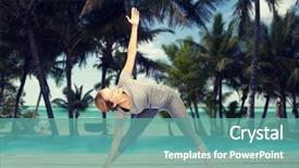  Presentation with hotel resort - Presentation design enhanced with right triangles - fitness sport people and healthy background and a teal colored foreground