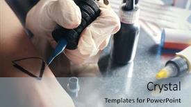  Presentation with man and woman divorce drawing - Audience pleasing PPT layouts consisting of right triangles - tattooist draws triangle backdrop and a light gray colored foreground