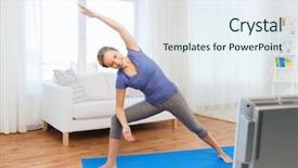  Presentation with mind body soul triangle - Presentation theme having right triangles - woman making yoga bikram triangle background and a sky blue colored foreground