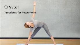  Presentation with mind body soul triangle - PPT layouts featuring right triangles - woman making yoga triangle pose background and a  colored foreground