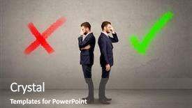  Presentation with direction - Audience pleasing PPT layouts consisting of rights - young conflicted businessman choosing backdrop and a gray colored foreground