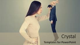  Presentation with man and woman - Beautiful PPT layouts featuring rigor - serious young woman scrutinizing small backdrop and a  colored foreground