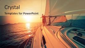  Presentation with sunset sailing - Slides having rigs vessel - young couple enjoys sunset background and a yellow colored foreground