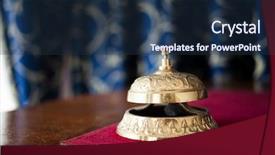  Presentation with hospitality hotel reception female receptionist - PPT layouts with ring bell on reception desk background and a tawny brown colored foreground