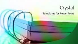  Presentation with file folder - PPT theme featuring ring binder - colorful file folder with catalogs background and a cool aqua colored foreground