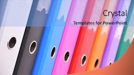  Presentation with files - Colorful PPT theme enhanced with ring binder - files on the shelf backdrop and a light blue colored foreground