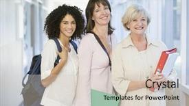  Presentation with backpacks - Presentation having ring binder - group of adult students background and a lemonade colored foreground