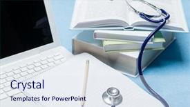  Presentation with research paper - Presentation theme having ring binder - medical research stethoscope lying background and a sky blue colored foreground