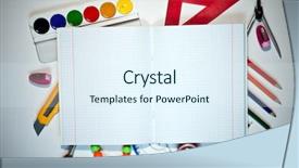  Presentation with open book - PPT theme enhanced with ring binder - open writing-book and school tools background and a sky blue colored foreground