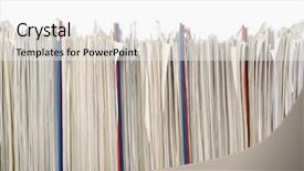  Presentation with manilla folder open papers - Slides enhanced with ring binder - pile of folders full background and a white colored foreground