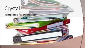  Presentation with files - Cool new presentation theme with ring binder - stack of old files isolated backdrop and a light gray colored foreground