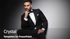  Presentation with black hand - Audience pleasing presentation theme consisting of ring bow - seated businessman in black tuxedo backdrop and a  colored foreground