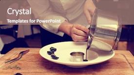  Presentation with cooking chef - PPT layouts enhanced with ring tones - chef is cooking gourmet dish background and a coral colored foreground