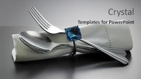  Presentation with table napkin - Cool new PPT theme with ring type of napkin for the table setting backdrop and a light gray colored foreground