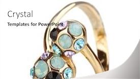  Presentation with crystals - Colorful theme enhanced with ring with black lilac blue and clear crystals isolated on white backdrop and a white colored foreground