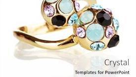  Presentation with crystals - Amazing PPT theme having ring with black lilac blue and clear crystals isolated on white backdrop and a white colored foreground