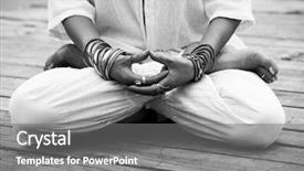  Presentation with woman covering man mouth hand - Colorful PPT theme enhanced with powtoon - woman hand in yoga symbolic backdrop and a gray colored foreground