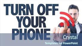  Presentation with phone - Cool new theme with ringtone - business man pointing the text backdrop and a ocean colored foreground