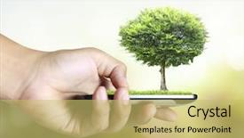  Presentation with touch screen - Amazing PPT theme having ringtone - businessman connection touch screen mobile backdrop and a yellow colored foreground