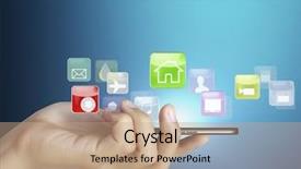  Presentation with touch screen - PPT theme featuring ringtone - businessman connection touch screen mobile background and a coral colored foreground