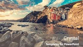  Presentation with popular - Presentation theme having riomaggiore-in-cinque-terre-italy background and a gray colored foreground