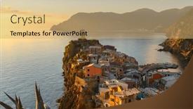  Presentation with coastal - Slides consisting of riomaggiore-italy-in-the-cinque background and a coral colored foreground