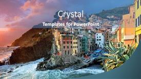  Presentation with italy - PPT theme featuring riomaggiore-of-cinque-terre-italy background and a teal colored foreground