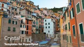  Presentation with buildings - Slide deck having riomaggiore-waterfront-view-with-buildings background and a tawny brown colored foreground
