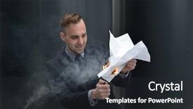  Presentation with riot - Audience pleasing presentation theme consisting of riot - businessman burns paper contract backdrop and a dark gray colored foreground