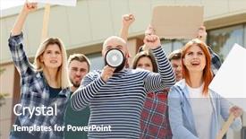  Presentation with riot - Slide deck featuring riot - group of protesting young people background and a gray colored foreground