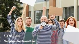  Presentation with riot - Slide deck with riot - group of protesting young people background and a gray colored foreground