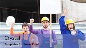  Presentation with riot - Theme with riot - group of protesting young people background and a teal colored foreground