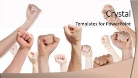  Presentation with riot - Theme with riot - raised human hands with clenched background and a sky blue colored foreground