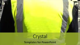  Presentation with riot - Slide set having riot - unrecognisable person with yellow jacket background and a gold colored foreground