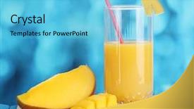  Presentation with mango juice - Audience pleasing slides consisting of ripe appetizing mango on woven backdrop and a light blue colored foreground