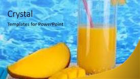  Presentation with woven - PPT theme enhanced with spherification fruit juice - ripe appetizing mango on woven background and a light blue colored foreground