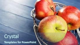  Presentation with apple wine - PPT theme with ripe apples in metal basket background and a ocean colored foreground
