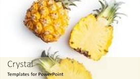  Presentation with pineapple - Cool new PPT layouts with ripe-baby-pineapple-halved-mini backdrop and a yellow colored foreground