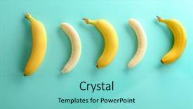  Presentation with green bananas hanging on banana - Colorful presentation enhanced with ripe bananas on color background backdrop and a seafoam green colored foreground