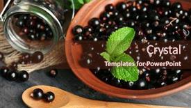  Presentation with blackcurrant - Beautiful presentation featuring ripe blackcurrant and tasty jam on wooden background backdrop and a tawny brown colored foreground