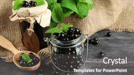  Presentation with blackcurrant - Slide set with ripe blackcurrant in glass jar background and a gray colored foreground