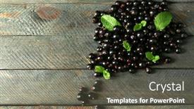  Presentation with blackcurrant - Slide deck enhanced with ripe blackcurrant on wooden background background and a gray colored foreground