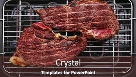  Presentation with bbq - PPT layouts featuring ripe cooked steaks on electrical bbq background and a tawny brown colored foreground