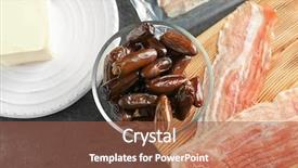  Presentation with grey strips - Slide deck having ripe dates bacon strips background and a red colored foreground