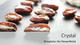  Presentation with cheese plate parmesan cheddar gouda - PPT theme with ripe dates stuffed with goat background and a white colored foreground
