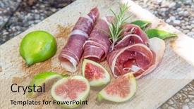  Presentation with bacon - Cool new PPT theme with ripe fig fruits and bacon backdrop and a coral colored foreground