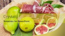  Presentation with bacon - Cool new PPT theme with ripe-fig-fruits-and-bacon backdrop and a yellow colored foreground