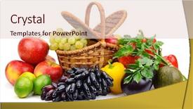  Presentation with fresh cut fruits vegetables - PPT theme having ripe fresh vegetables and fruits background and a lemonade colored foreground