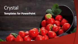  Presentation with strawberry - Audience pleasing presentation design consisting of ripe-garden-strawberry-in-bowl backdrop and a dark gray colored foreground