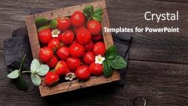  Presentation with strawberry - Audience pleasing PPT theme consisting of ripe-garden-strawberry-in-box backdrop and a tawny brown colored foreground
